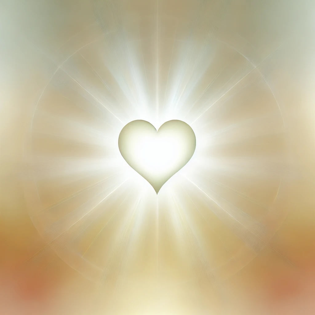 A serene image of a glowing heart at the center, radiating soft light, with a gradient background of warm gold and cream colors, symbolizing inner purity and spiritual reflection.